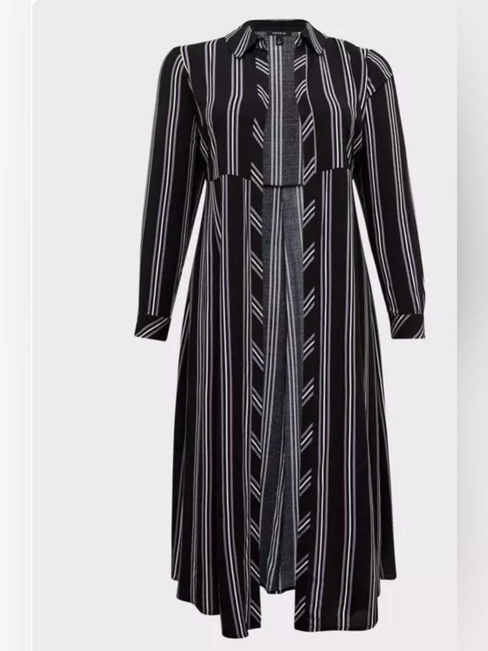 Long Black, purple and White Striped shirt style kimono open concept by Torrid